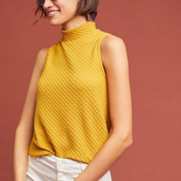 Anthropologie Tops - Anthropologie Eri + Ali Overture textured mock neck mustard yellow tank top, XS
